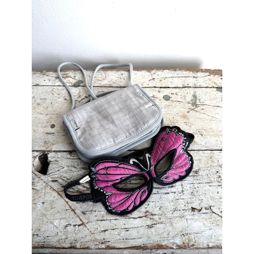 Eddie Bauer Grey Travel Neck Wallet and Pink Butterfly Sleep Mask‎ Set